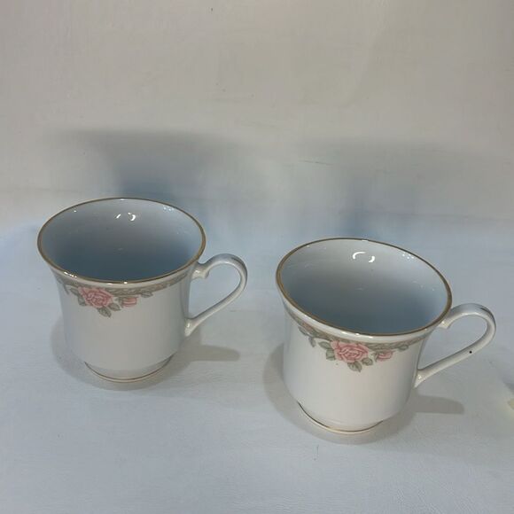 Crown Ming Fine China Jian Shiang Cup 8 Oz Each Set 2 Vintage Rose Floral Gold - Picture 2 of 6